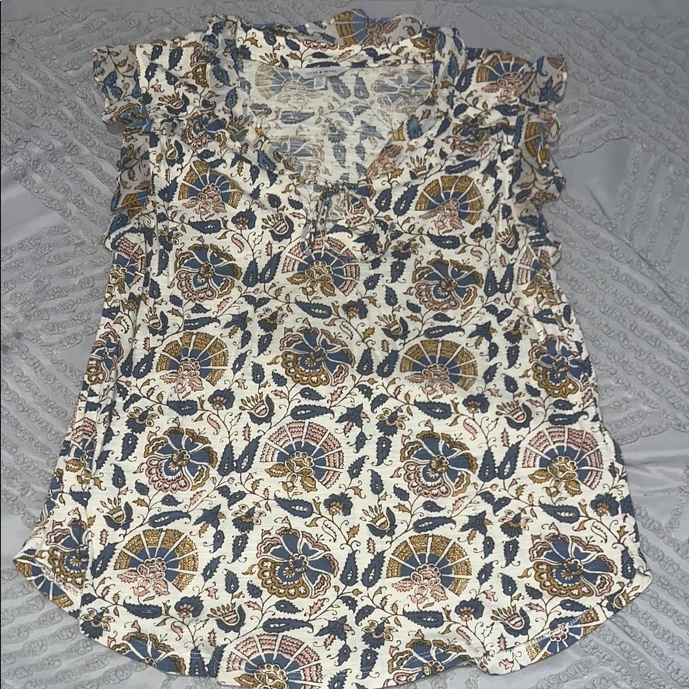 Floral Print Ruffle Sleeve Top